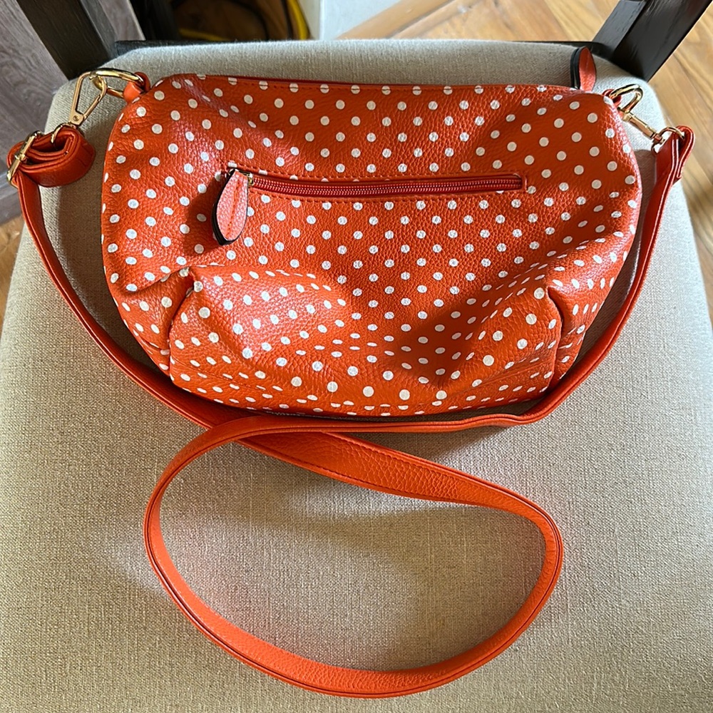 IMO Imoshion Polka Dot Purse Shoulder Bag Orange White Medium Size